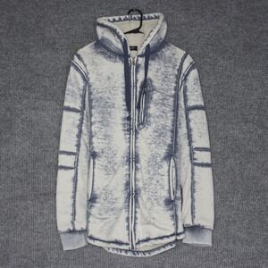 Rivelli Hoodie Mens M Blue Wash Sherpa Lined Full Zip Distressed Stone Wash Warm